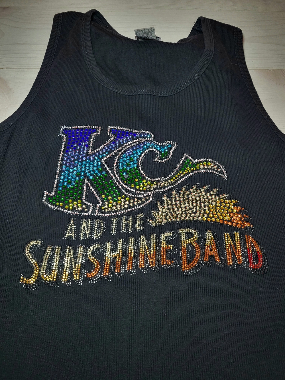 KC Sunshine Band Tank Top Embellished Rhinestones Vintage Ribbed Cotton.